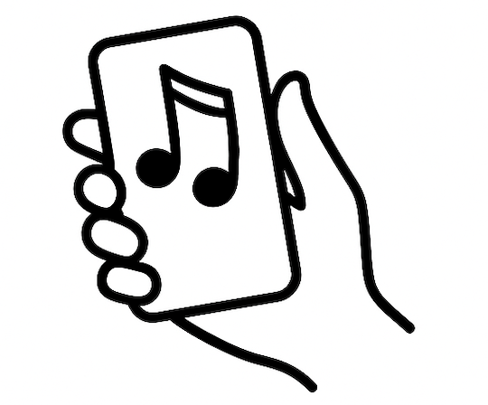 Hand holding phone with music note